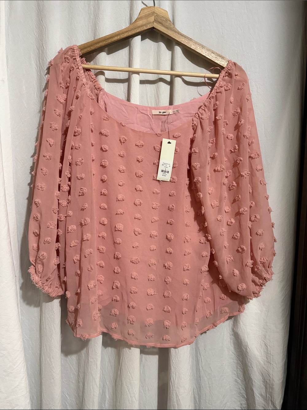 Francesca's Collections Dusty Rose Pom-Pom Peasant Blouse